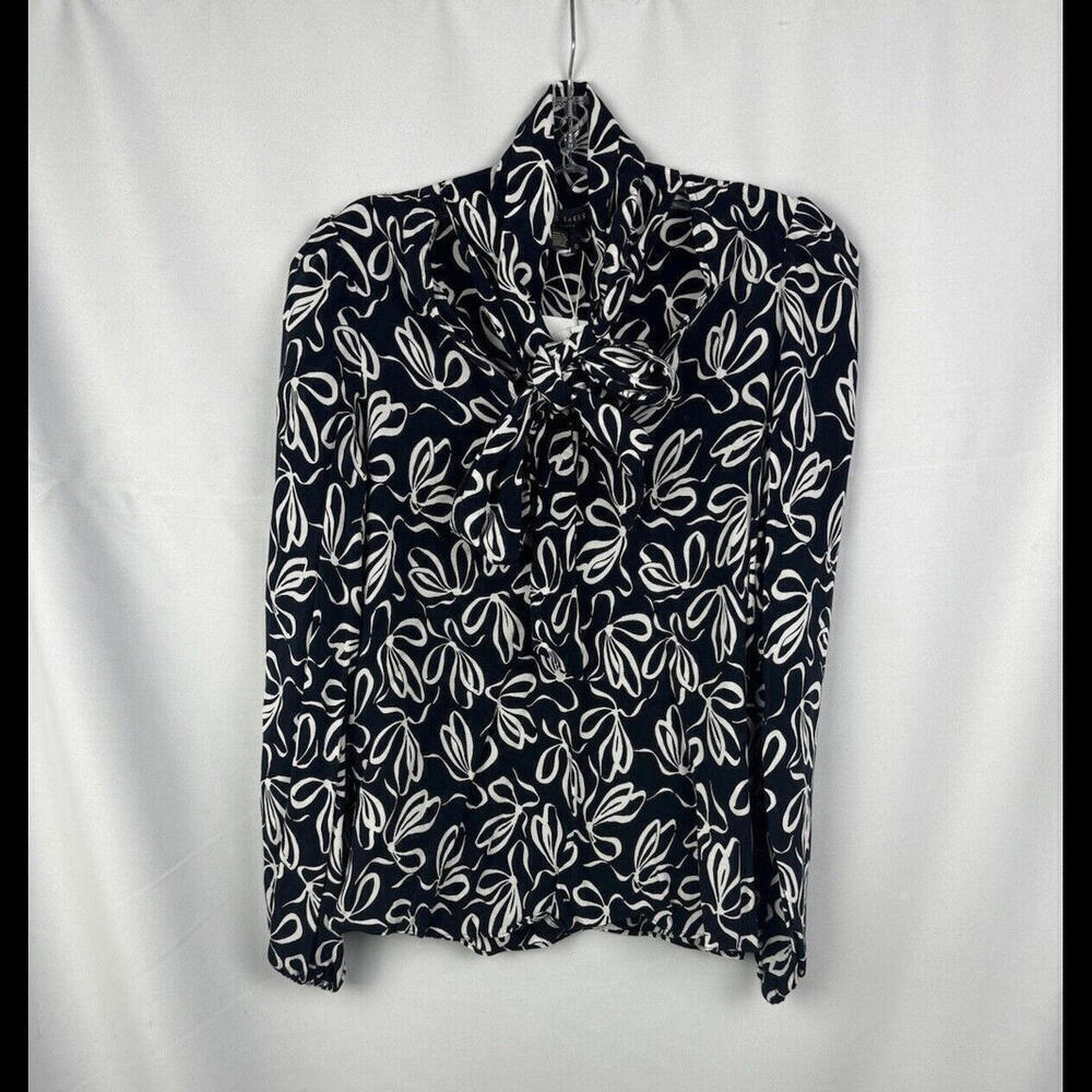 Ted Baker Caarina Neck Tie Blouse Floral Blue Size 2 US